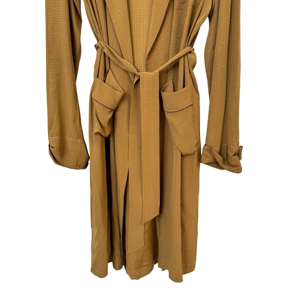 Gucci 1970s Vintage Men’s 52 Silk Robe Long Line Tonal Micro Logo Amber Tan - Picture 3 of 11